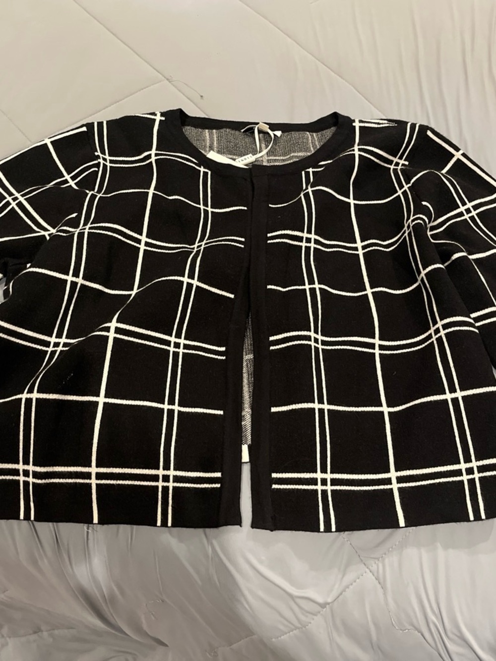 Sioni Black and White Grid Open-Front Blazer